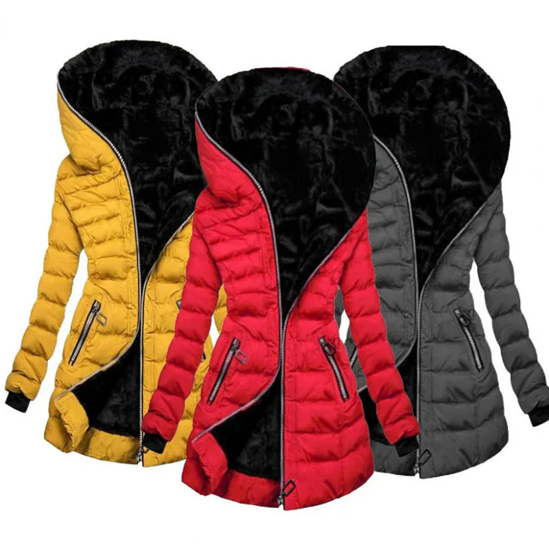 Veste longue matelassée chaude avec capuche pour femme